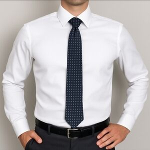 Harry Rosen Square Geometric Pattern Tie Blue Silver Silk